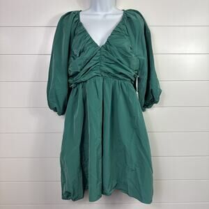 Tuckernuck Hyacinth House Genevieve Ruched Mini Dress Emerald Green sz M